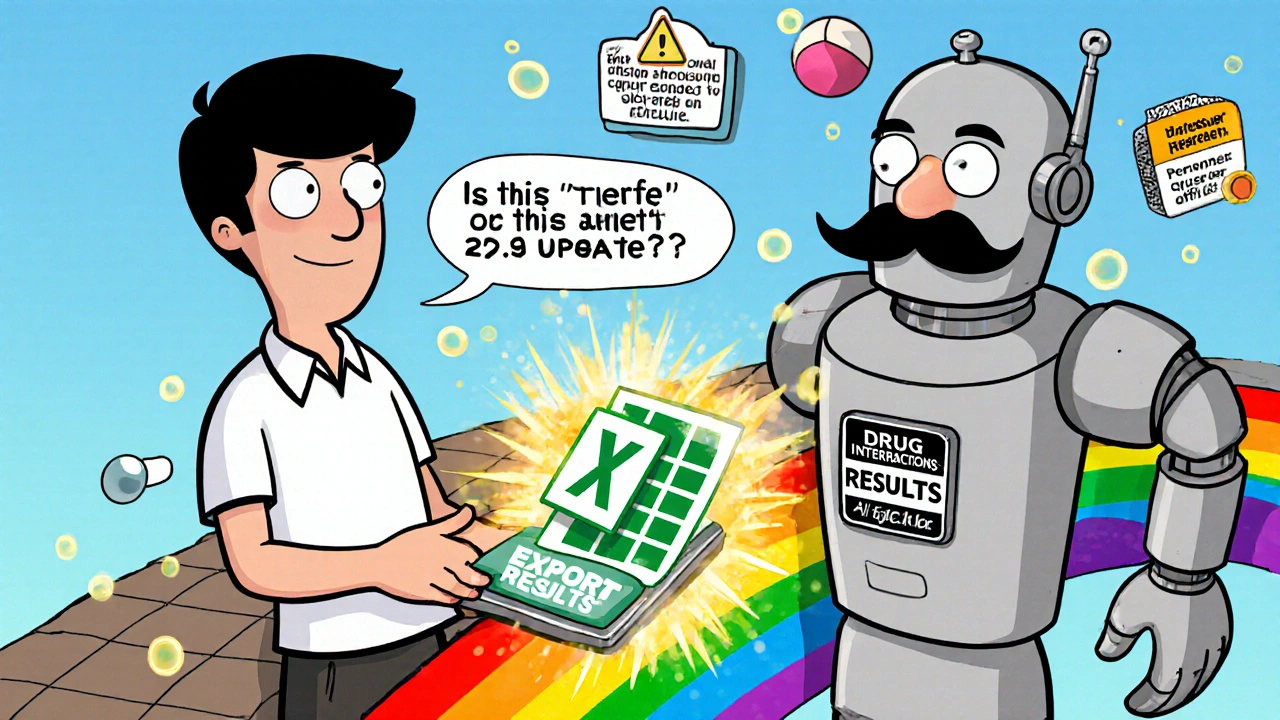 A patient receives an Excel spreadsheet from an FDA robot, with key search icons floating above in cartoon style.