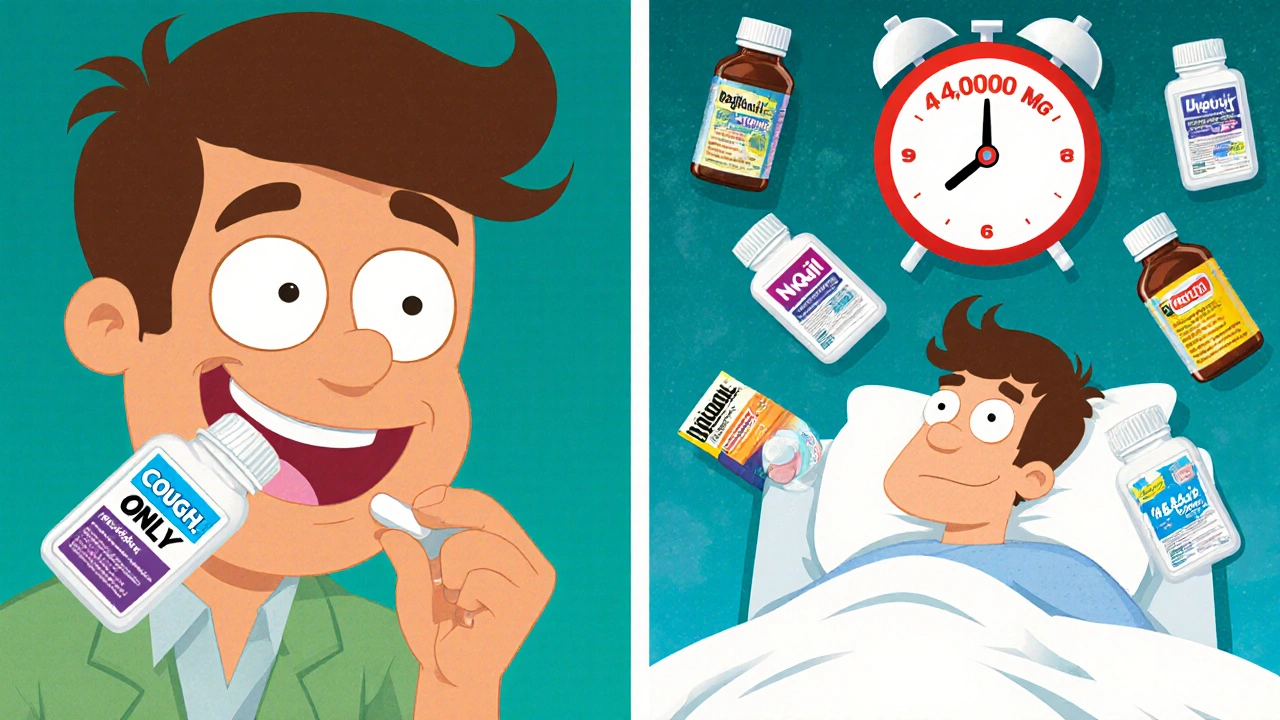 Split scene: one person taking a single medicine happily, another collapsed in ER with flying pill bottles and a warning clock.