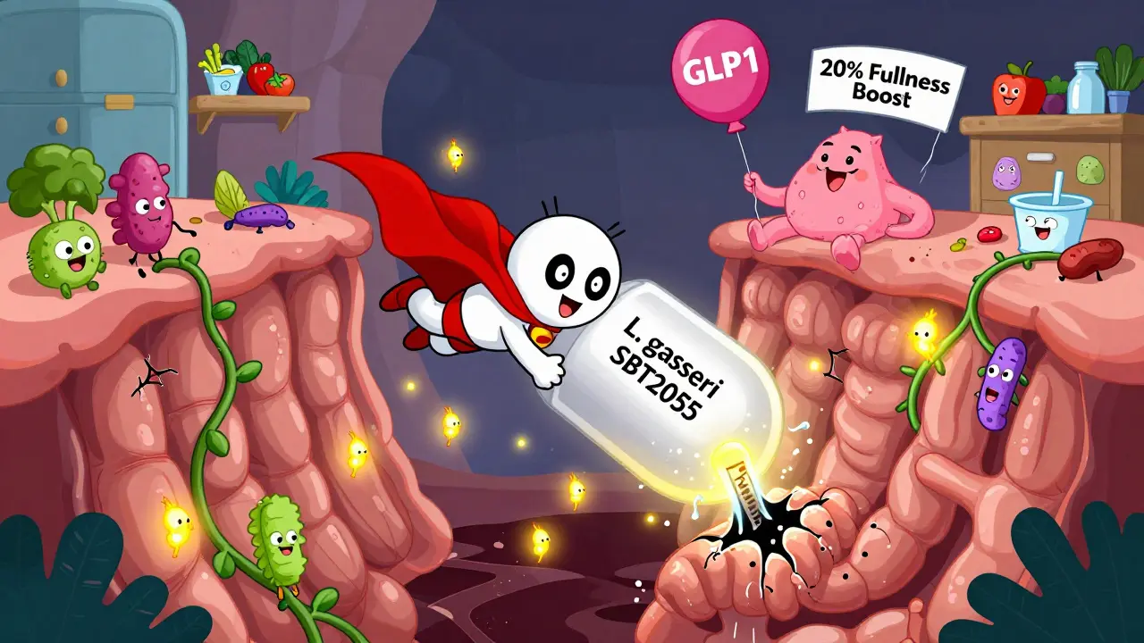 Superhero probiotic sealing gut leaks and lighting up butyrate fireflies with prebiotic vines.