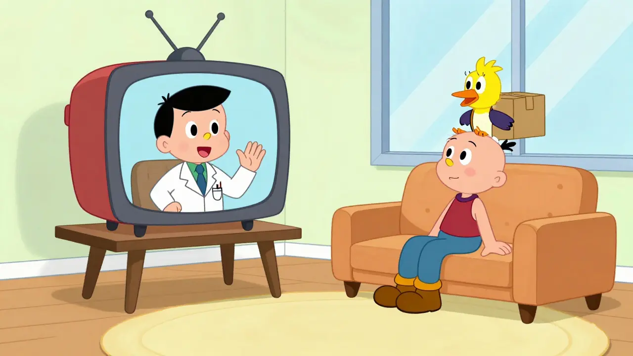 Person having a virtual doctor appointment on a television screen